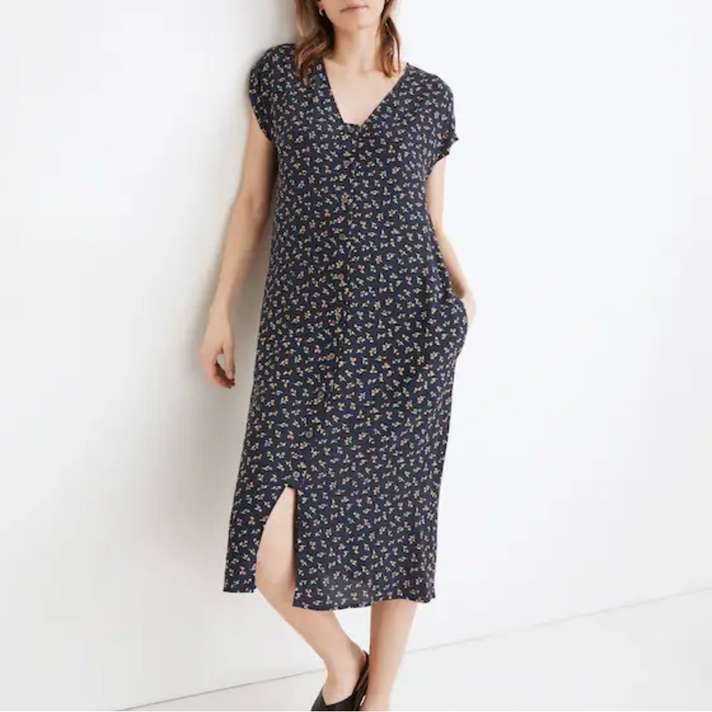 Madewell Button front cottage core prairie midi dress floral sz Small oversized